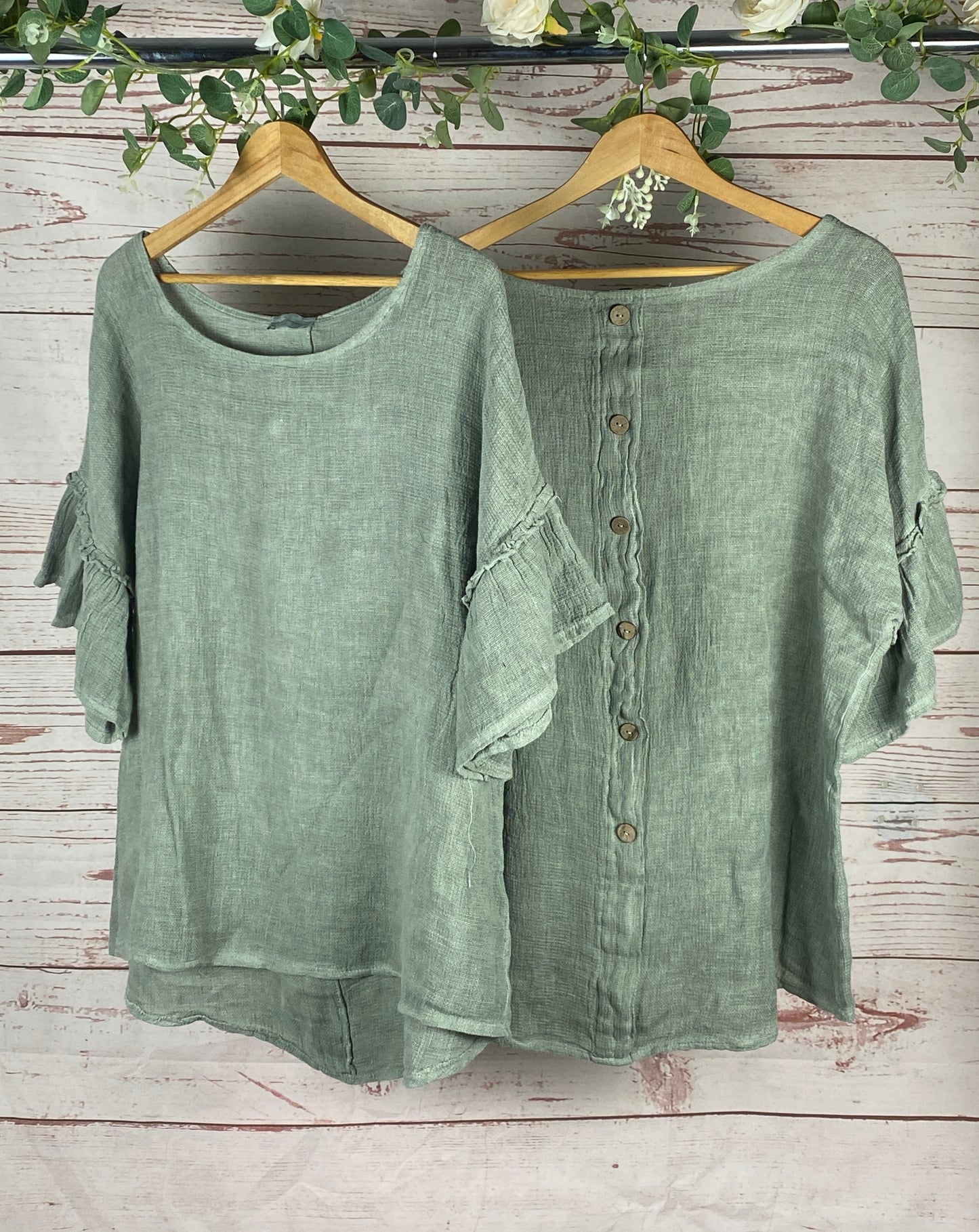 Shelly Back-Button Blouse