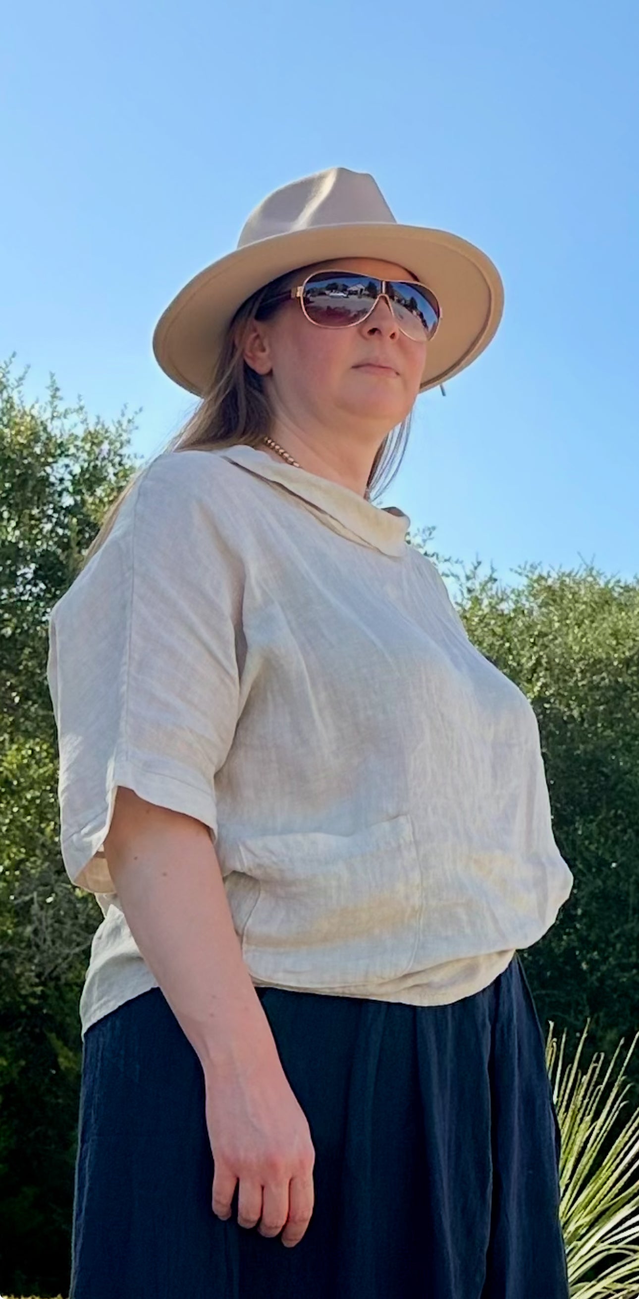Casey Cowl Neck Linen Top