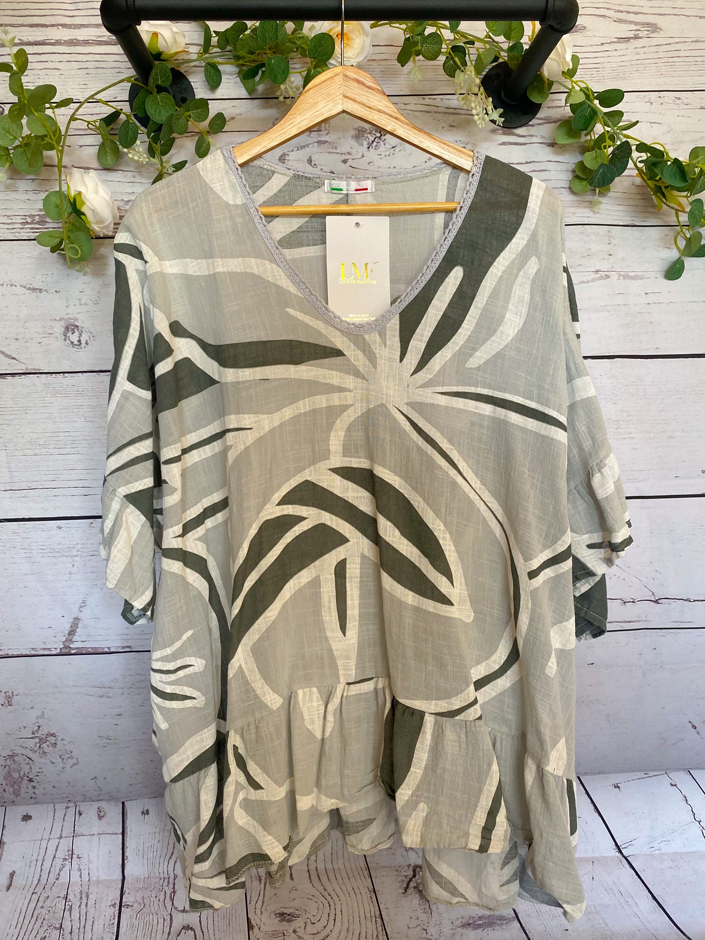 Leaf-Print Cotton Top