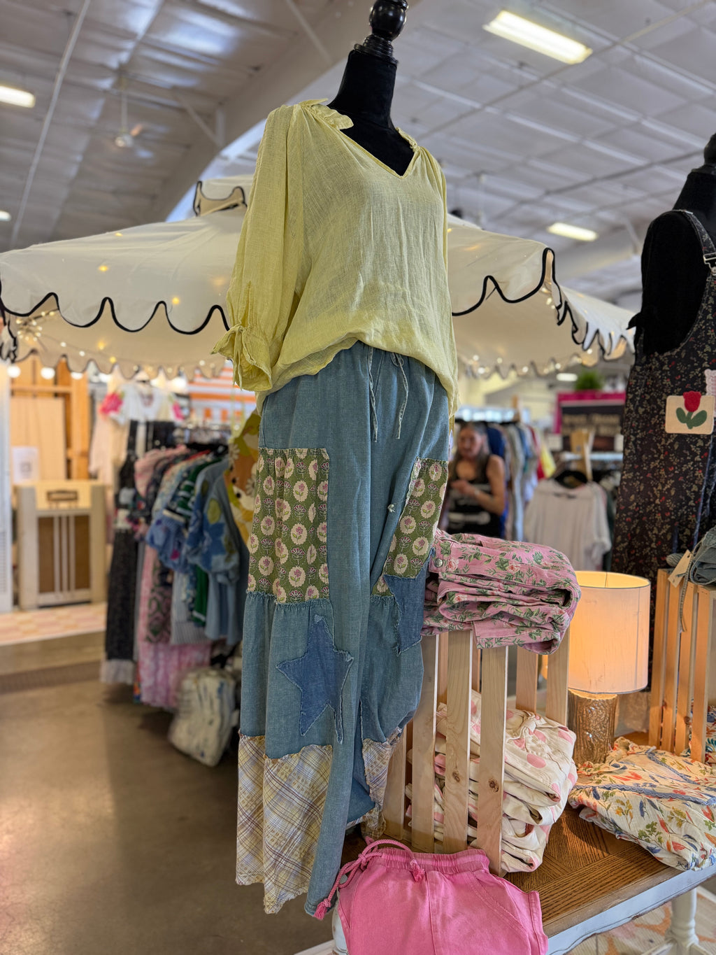 Patchwork Chambray Blue Star Pants