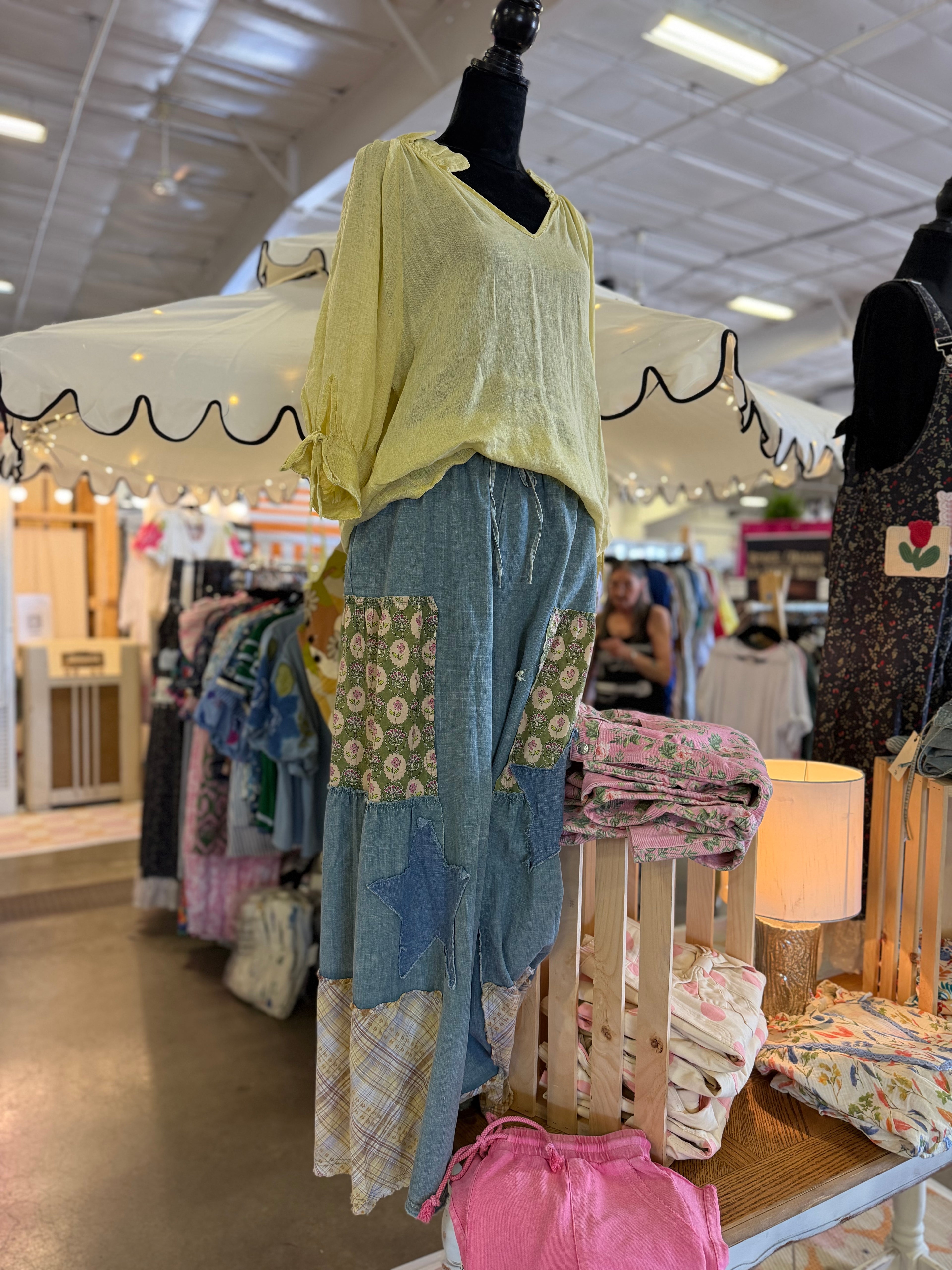 Patchwork Chambray Blue Star Pants