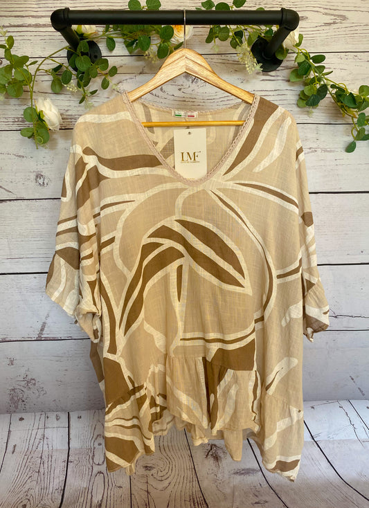 Leaf-Print Cotton Top