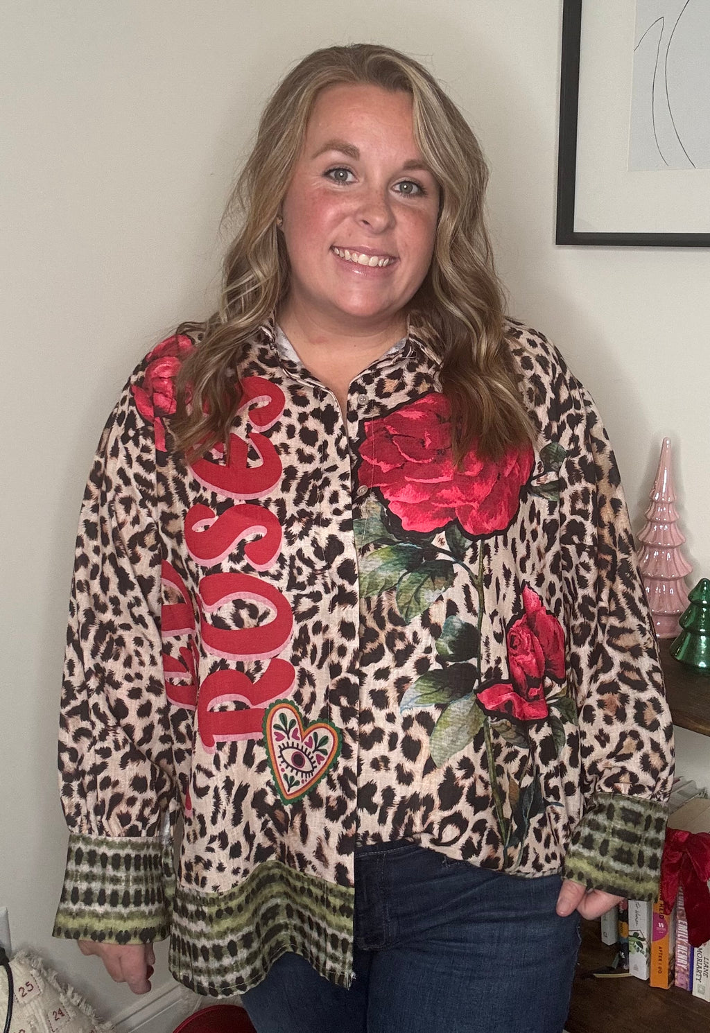 Italian “Red Roses” Leopard Print Tunic Top