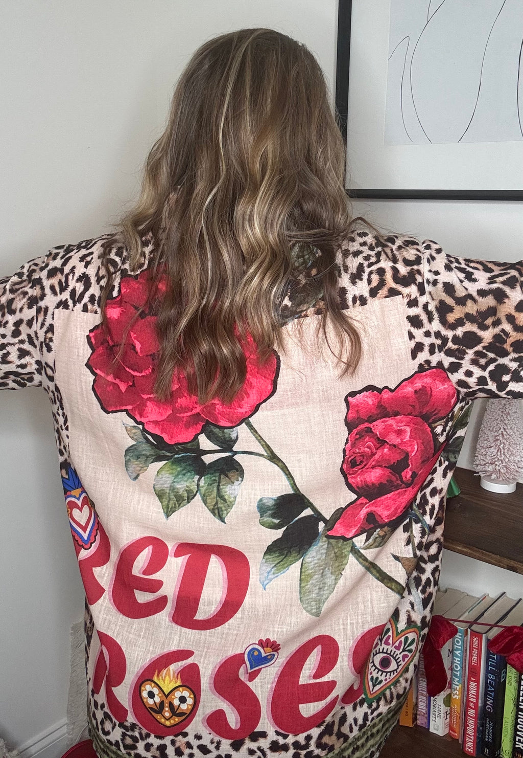 Italian “Red Roses” Leopard Print Tunic Top