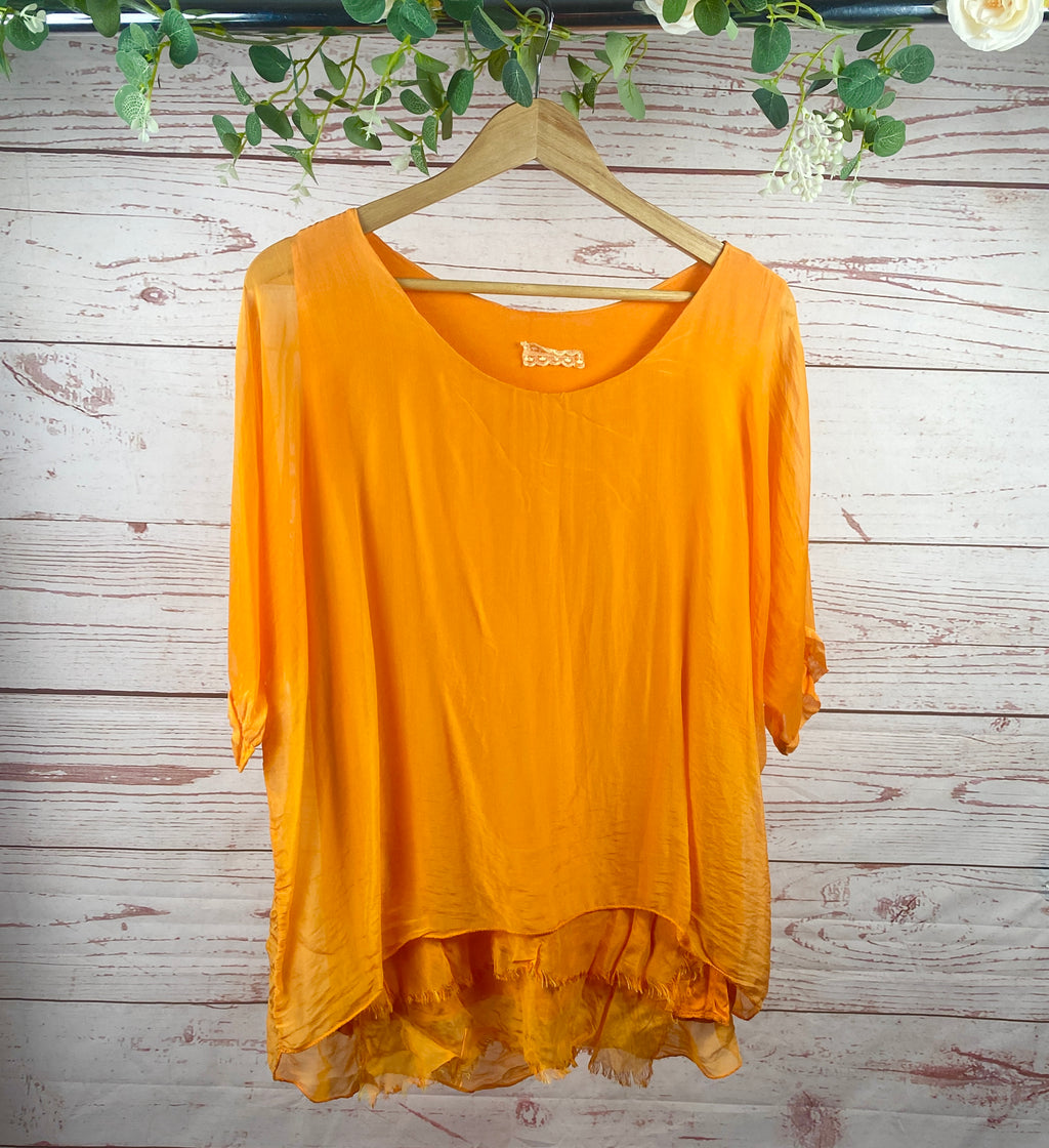 Raw Hem Silk Top