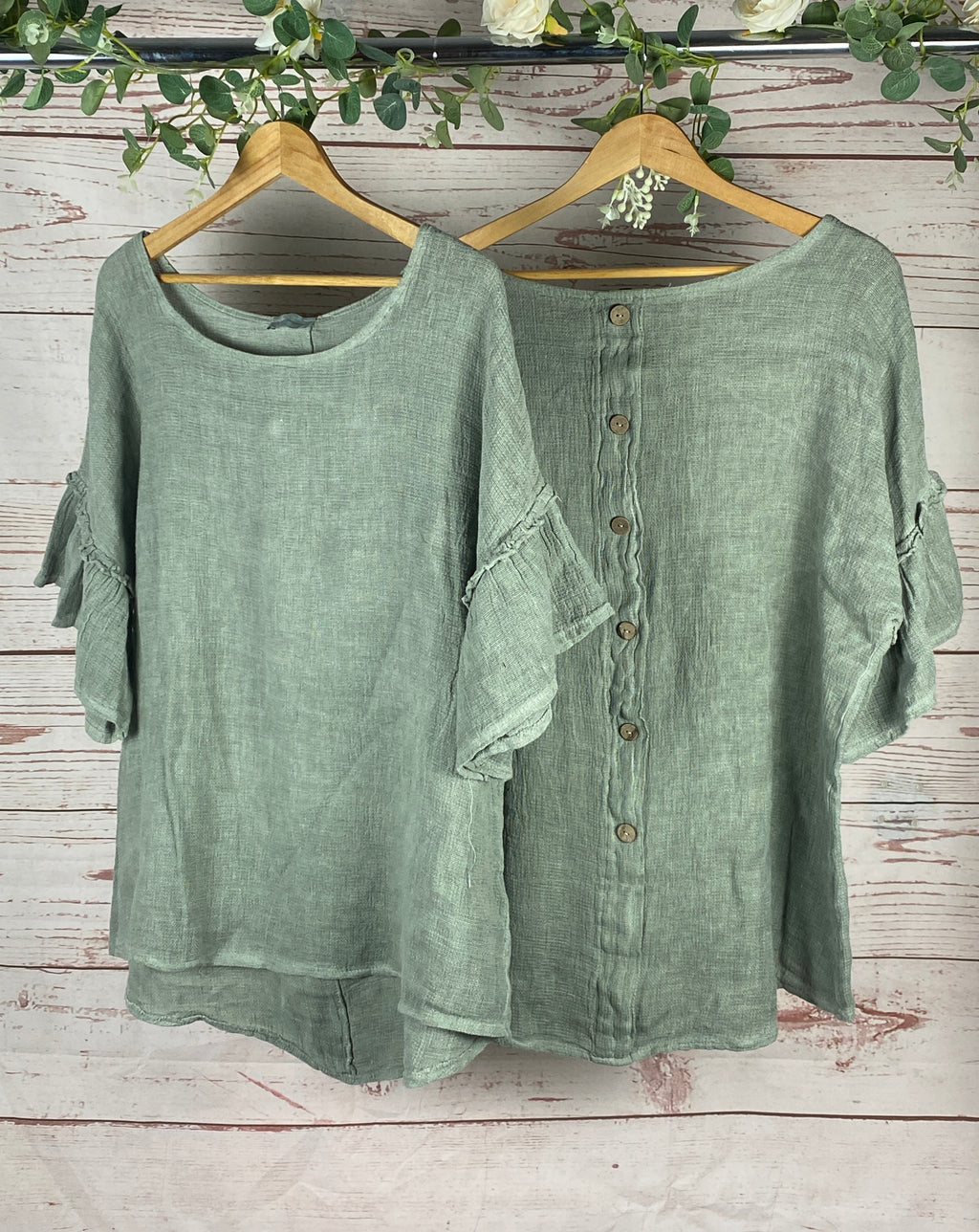 Shelly Back-Button Blouse