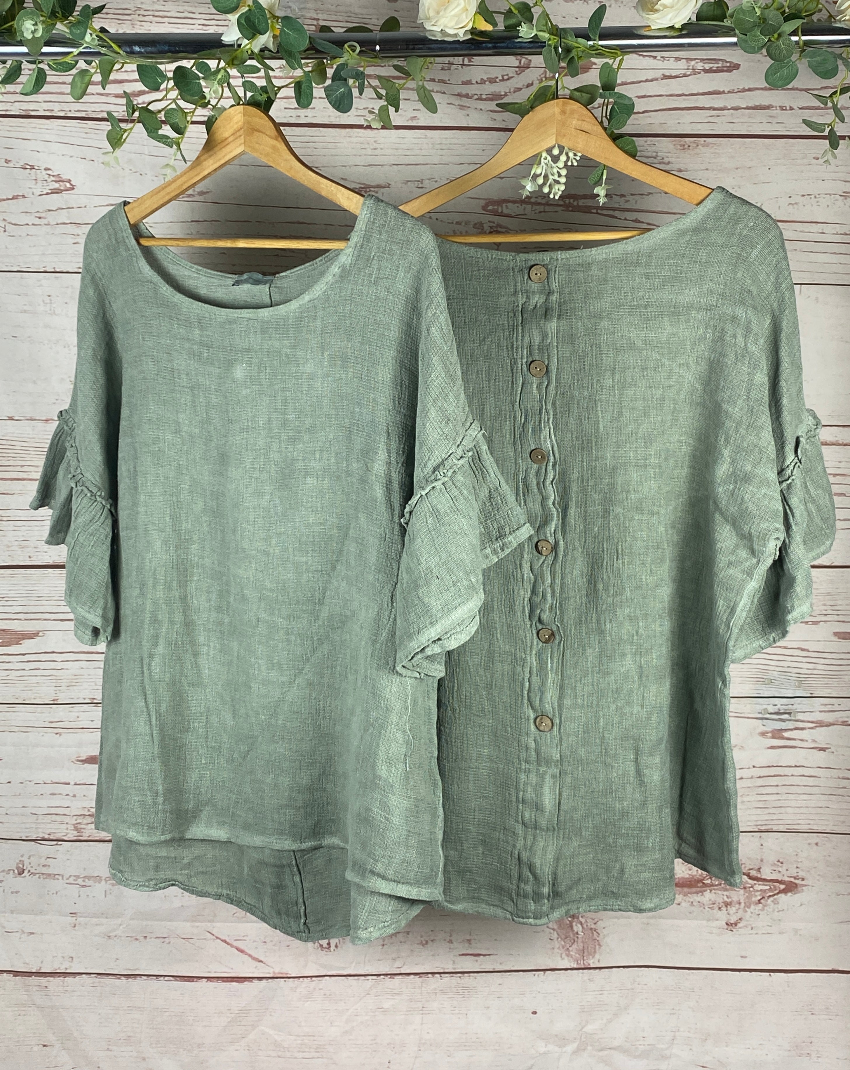 Shelly Back-Button Blouse