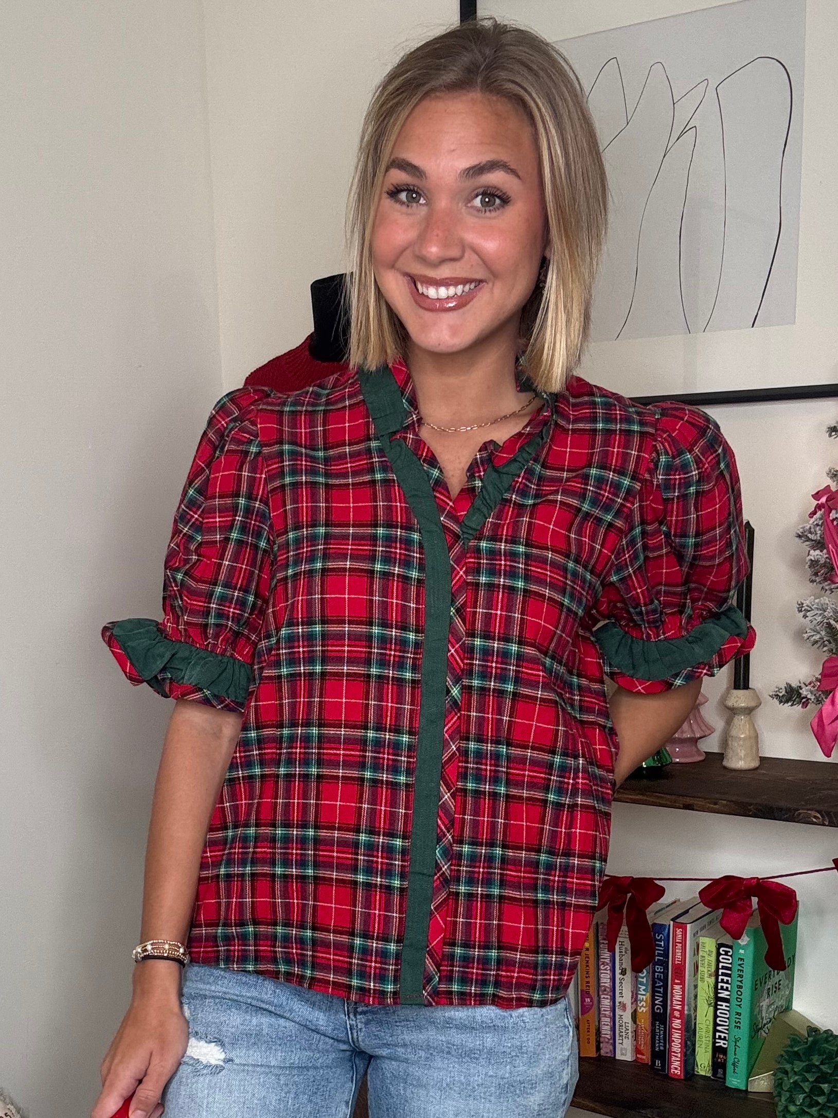 Frances Plaid Puff Sleeve Top