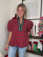 Rachel Puff Sleeve Blouse with Contrast Collar