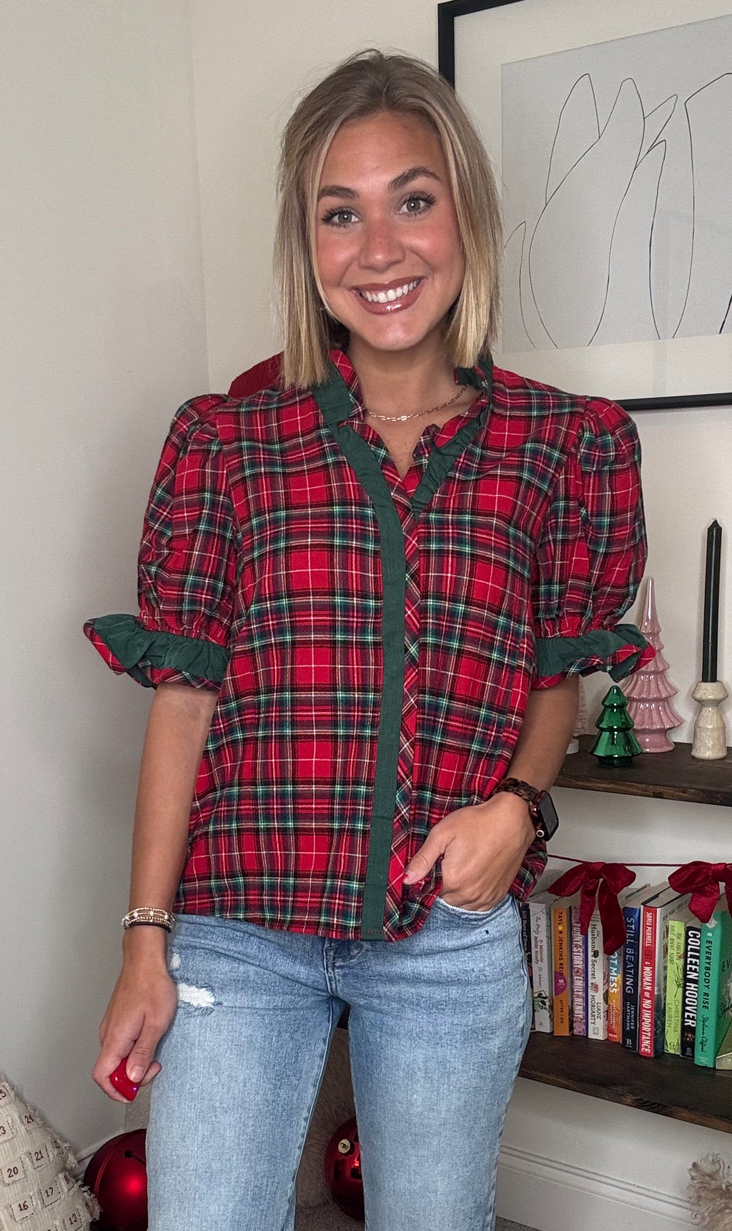 Frances Plaid Puff Sleeve Top