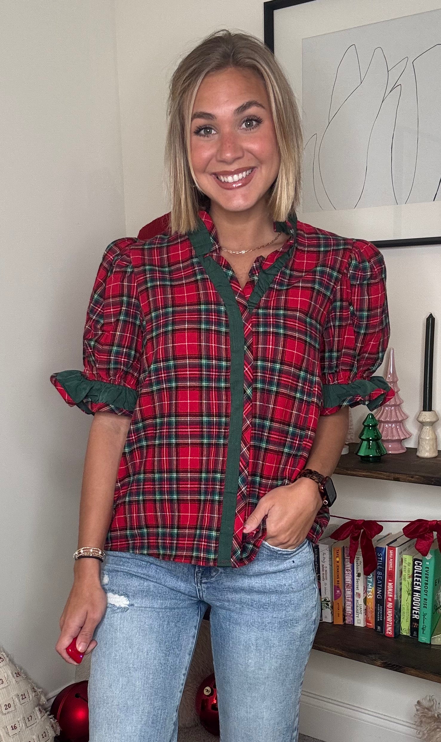 Frances Plaid Puff Sleeve Top
