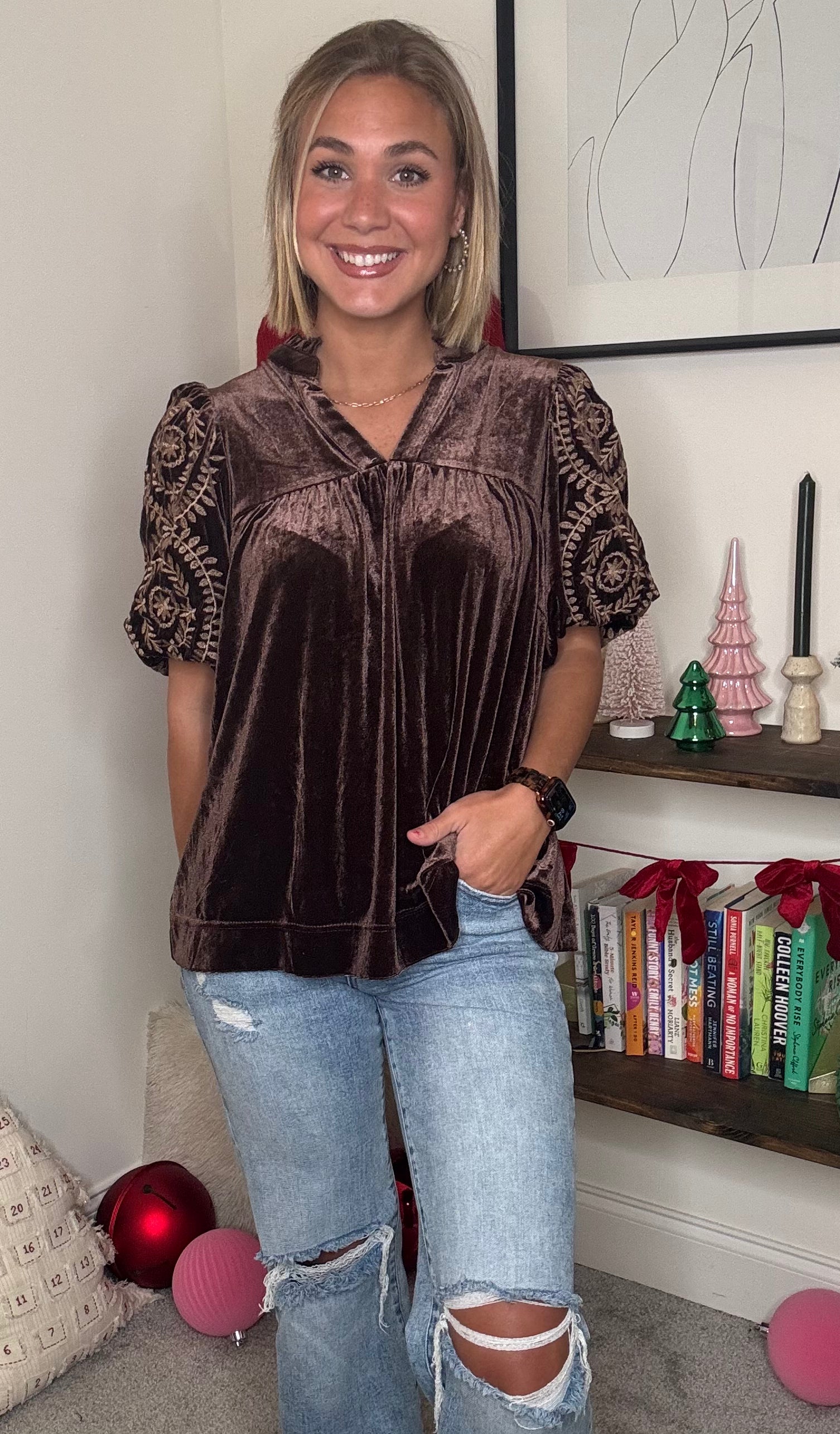 Margaret Brown Velvet Top