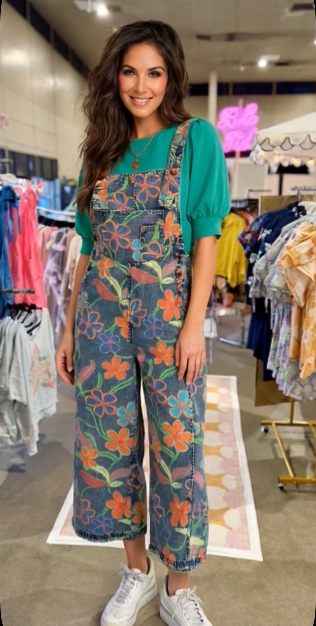 Colorful Floral Denim Jumpsuit
