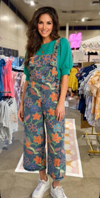 Colorful Floral Denim Jumpsuit