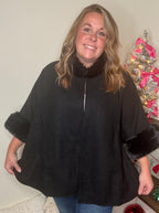 Black Fur Lined Poncho DOORBUSTER