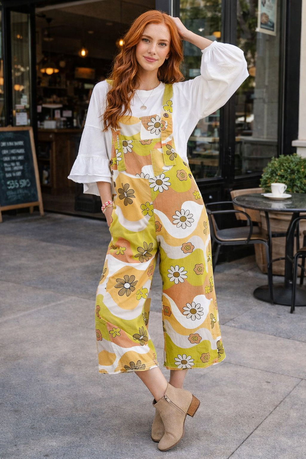 Daisy Print Jumpsuit Matcha