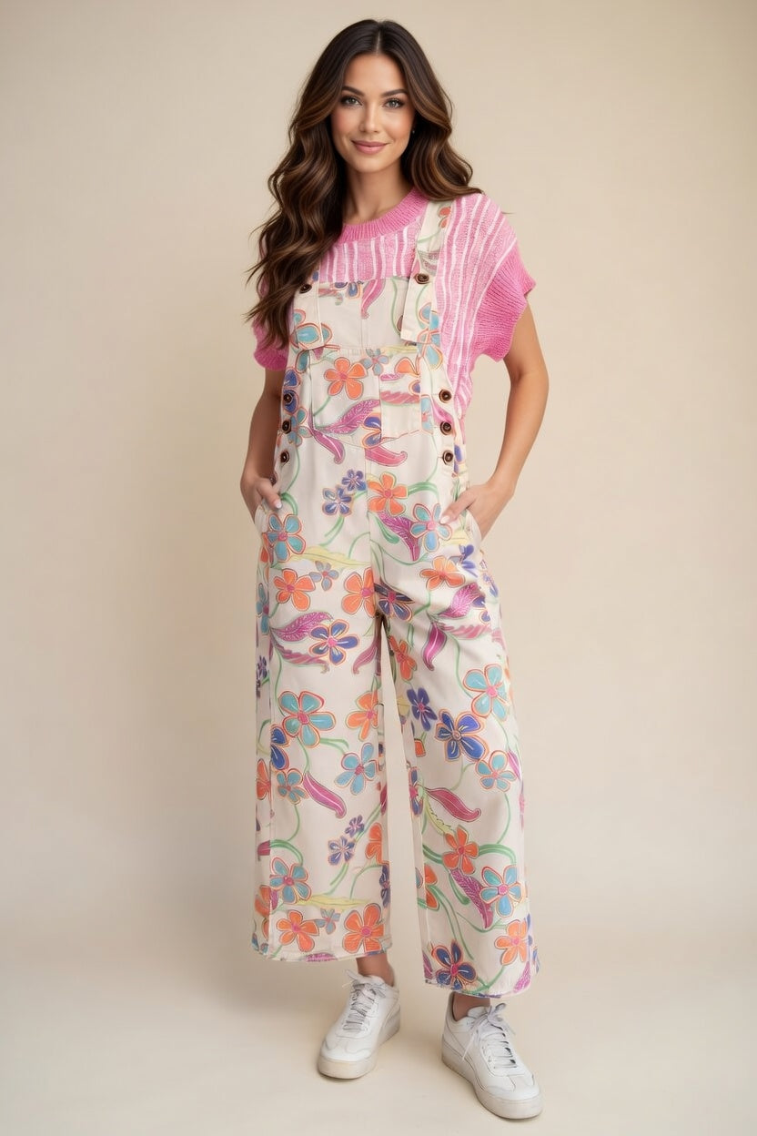 Colorful Floral Denim Jumpsuit