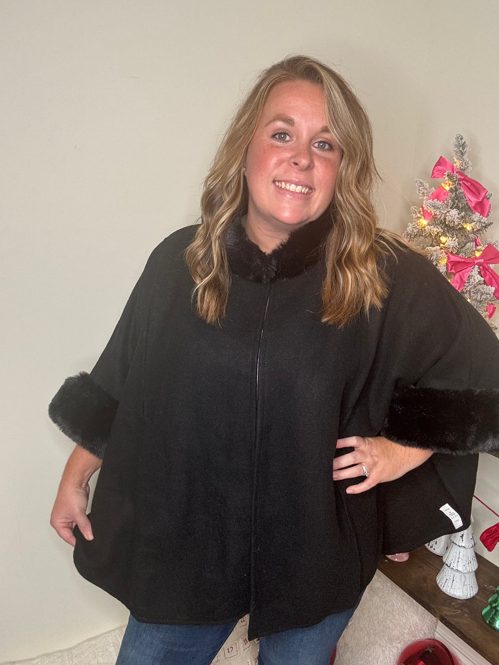 Black Fur Lined Poncho DOORBUSTER