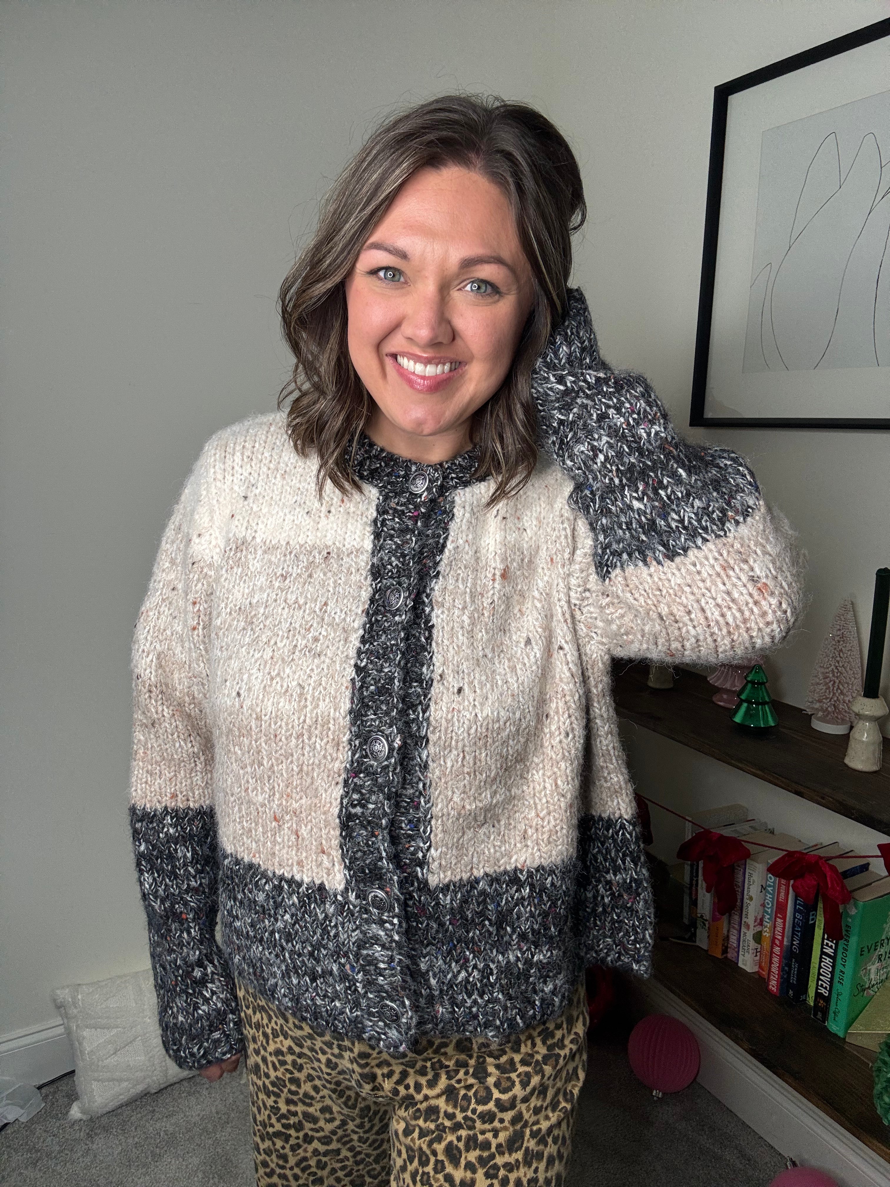 Speckled Colorblock Knit Cardigan