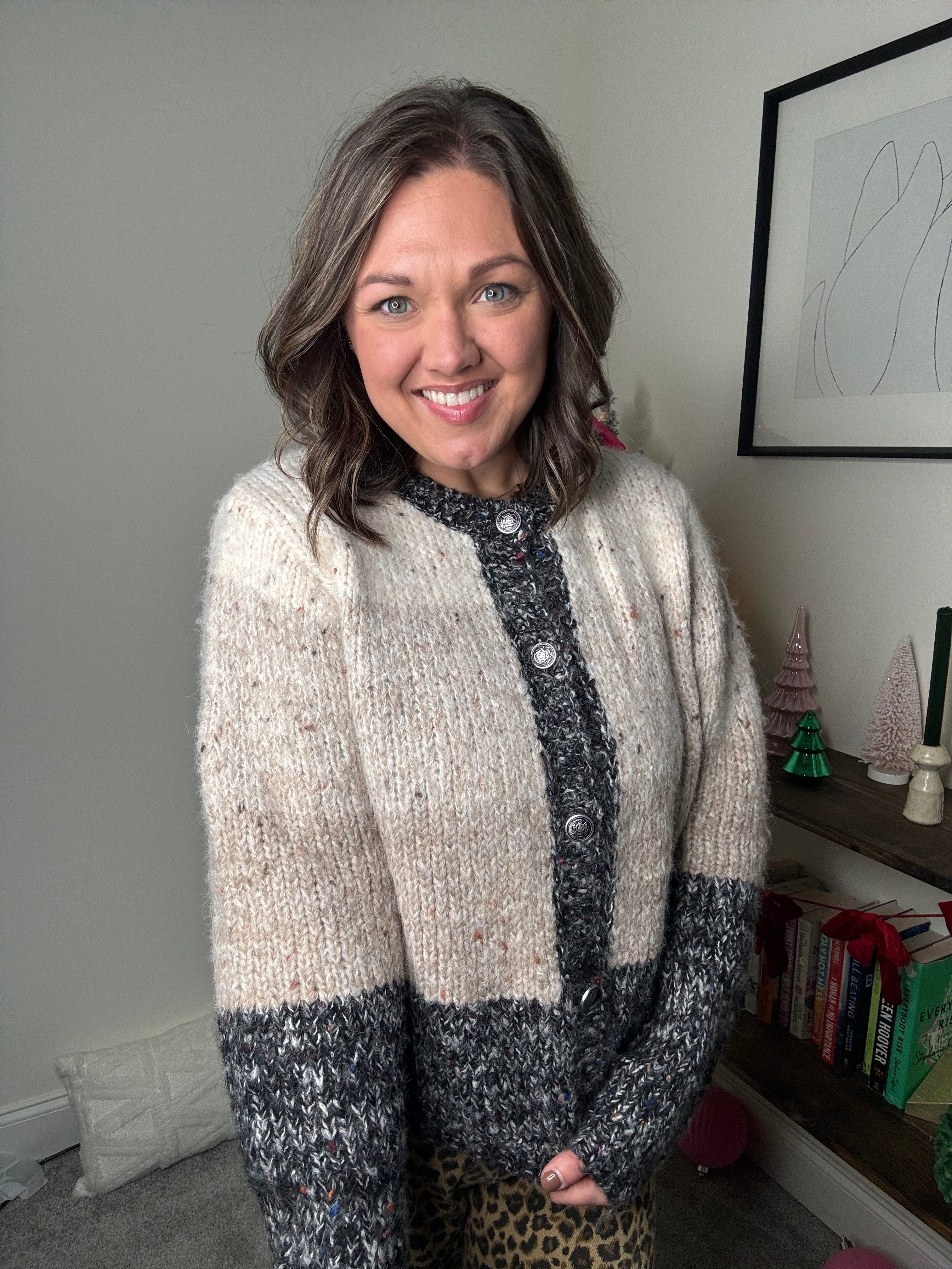 Speckled Colorblock Knit Cardigan