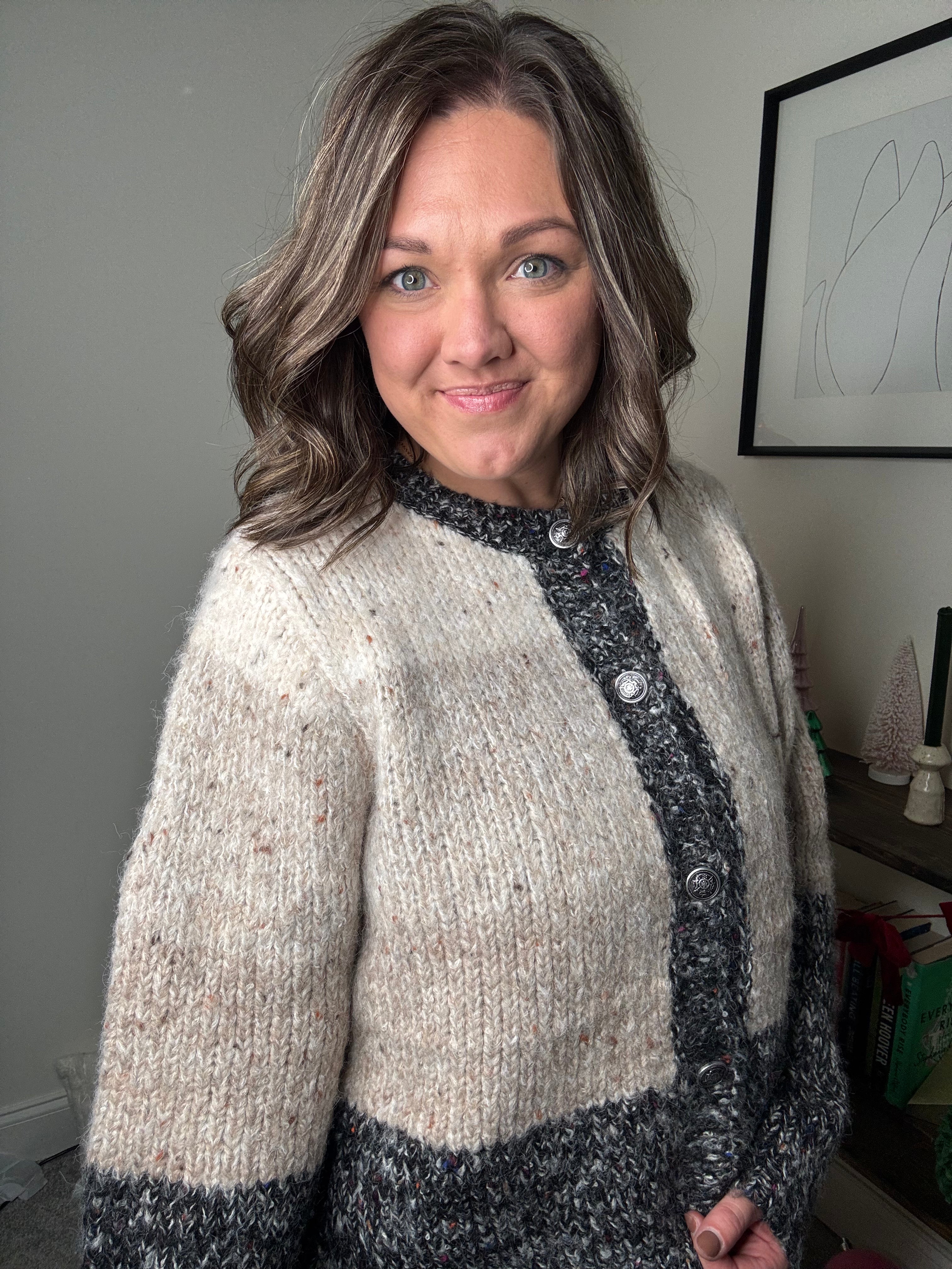 Speckled Colorblock Knit Cardigan