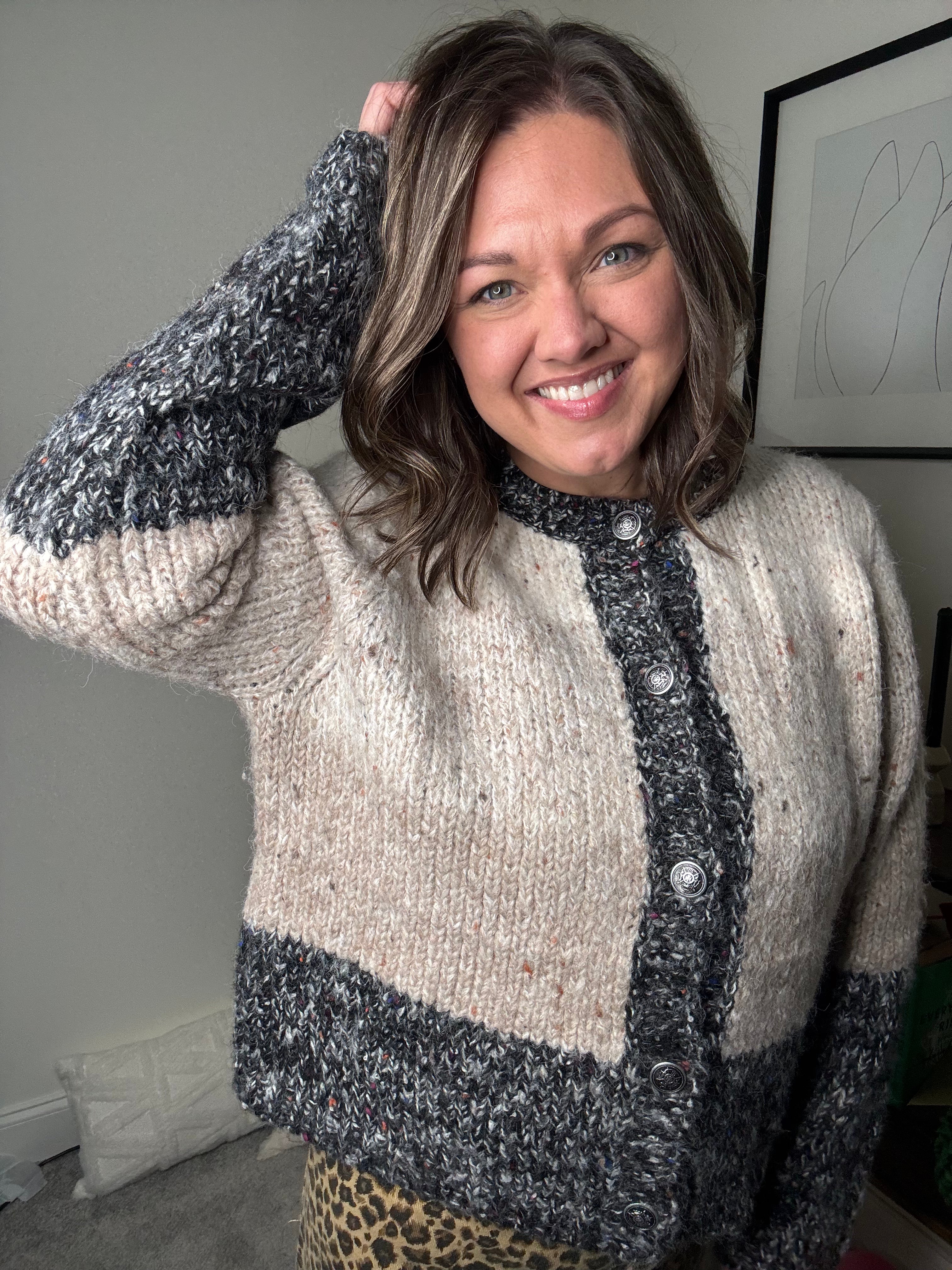 Speckled Colorblock Knit Cardigan