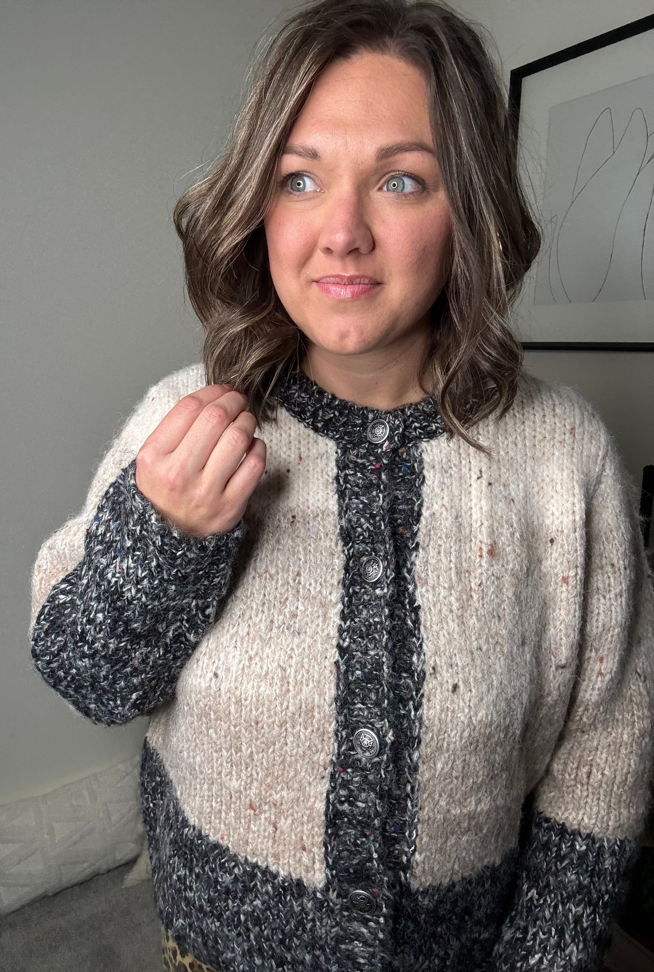 Speckled Colorblock Knit Cardigan