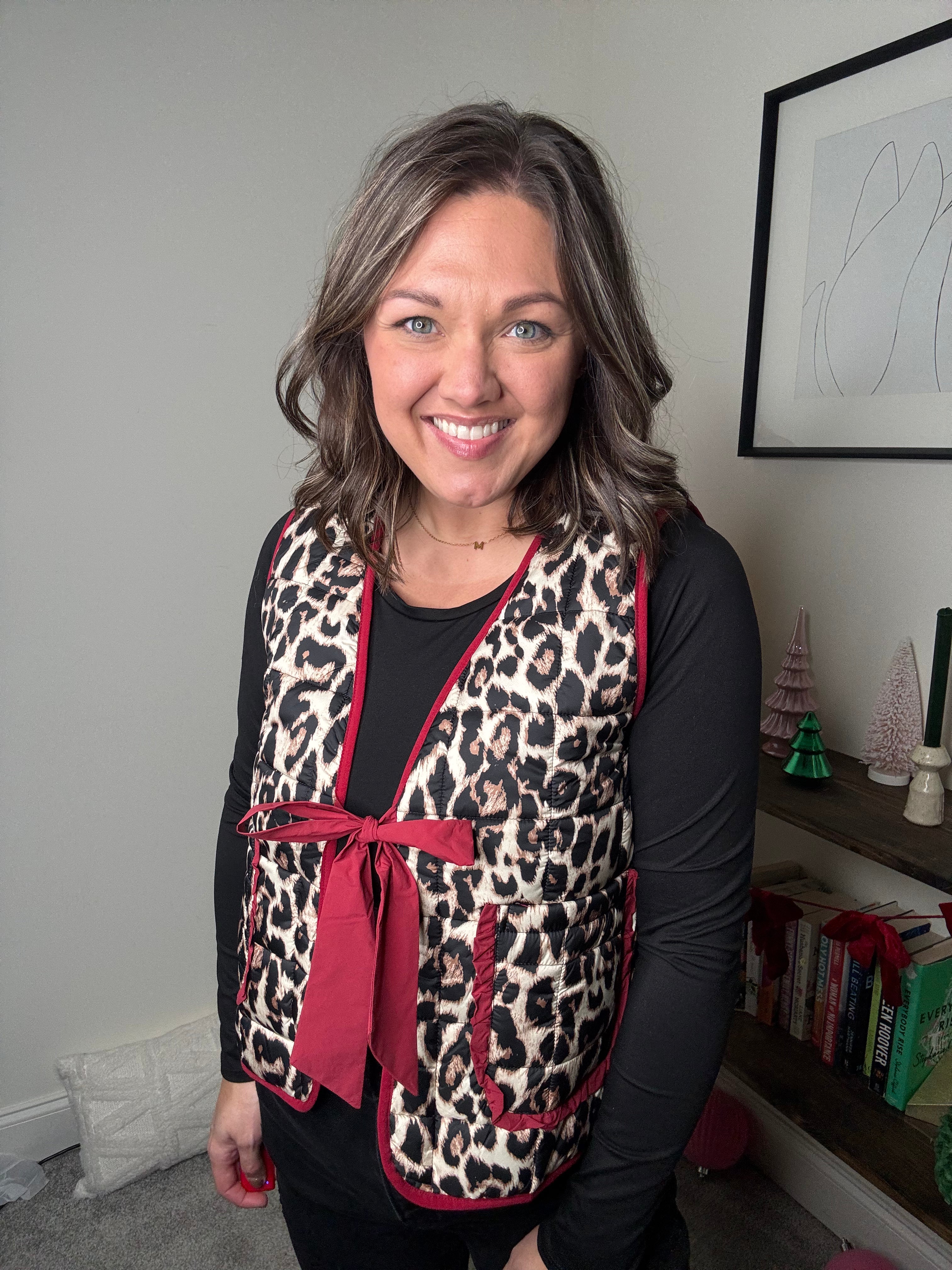 Leopard Vest with Red Trim