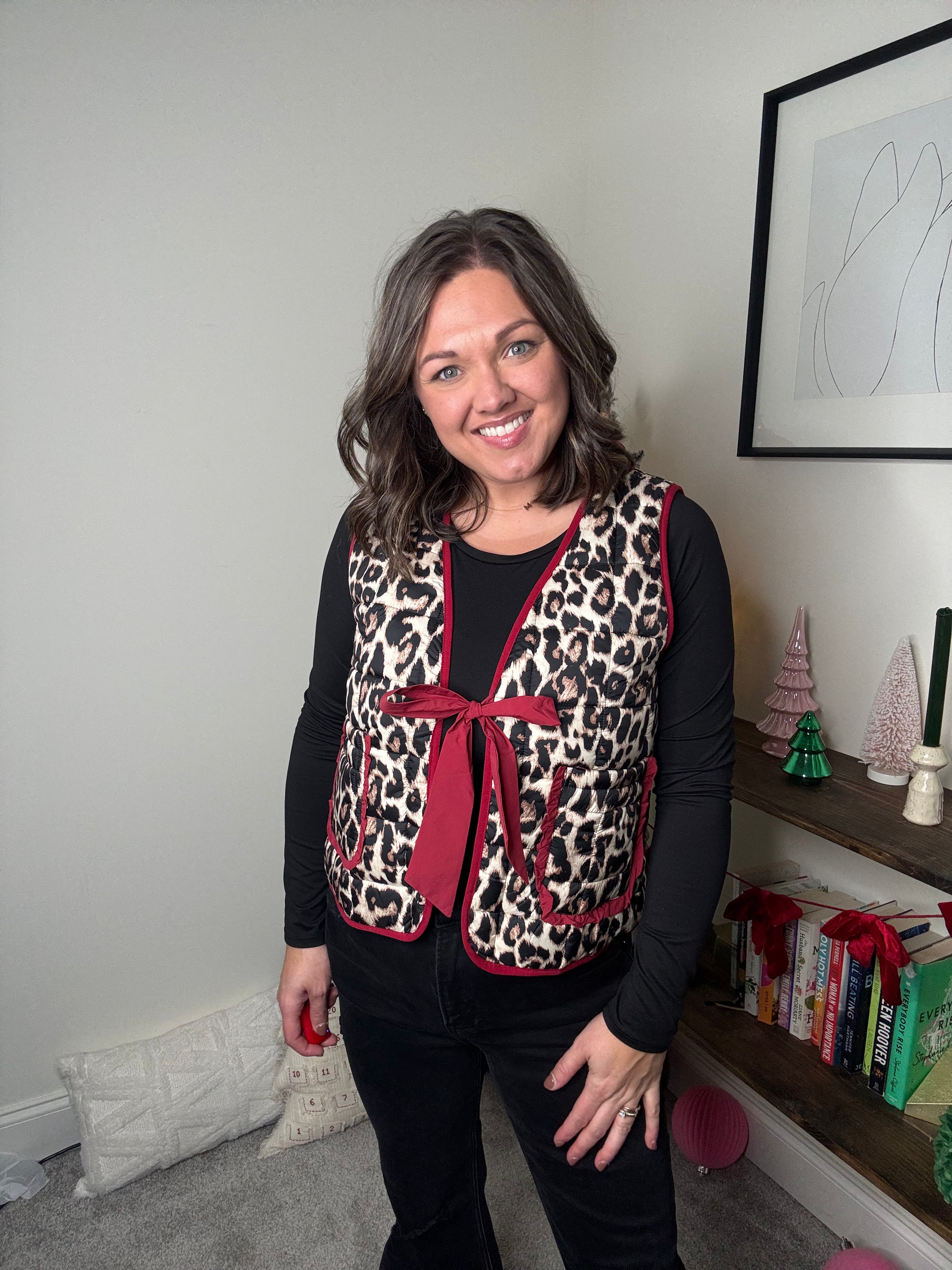Leopard Vest with Red Trim
