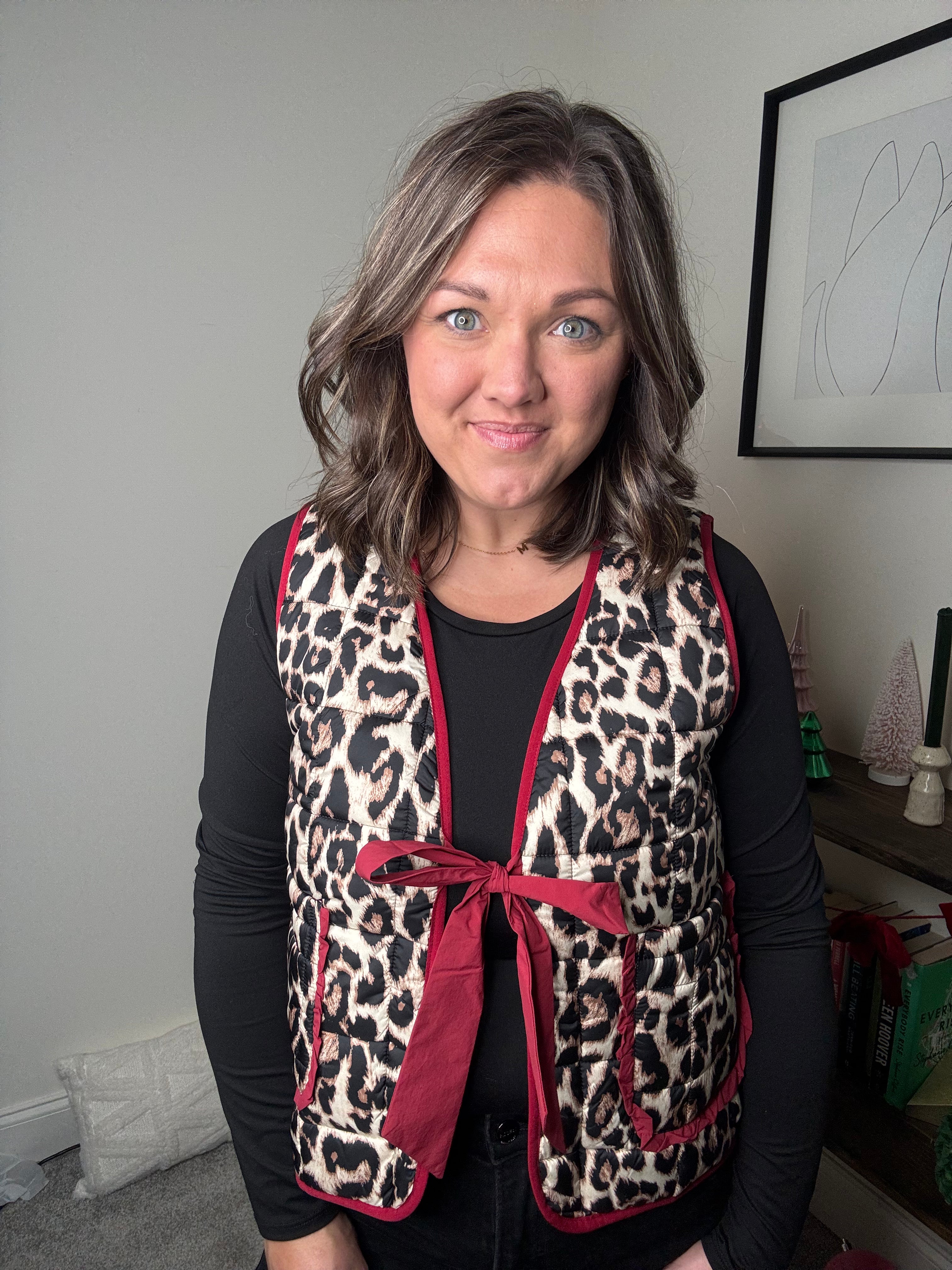 Leopard Vest with Red Trim