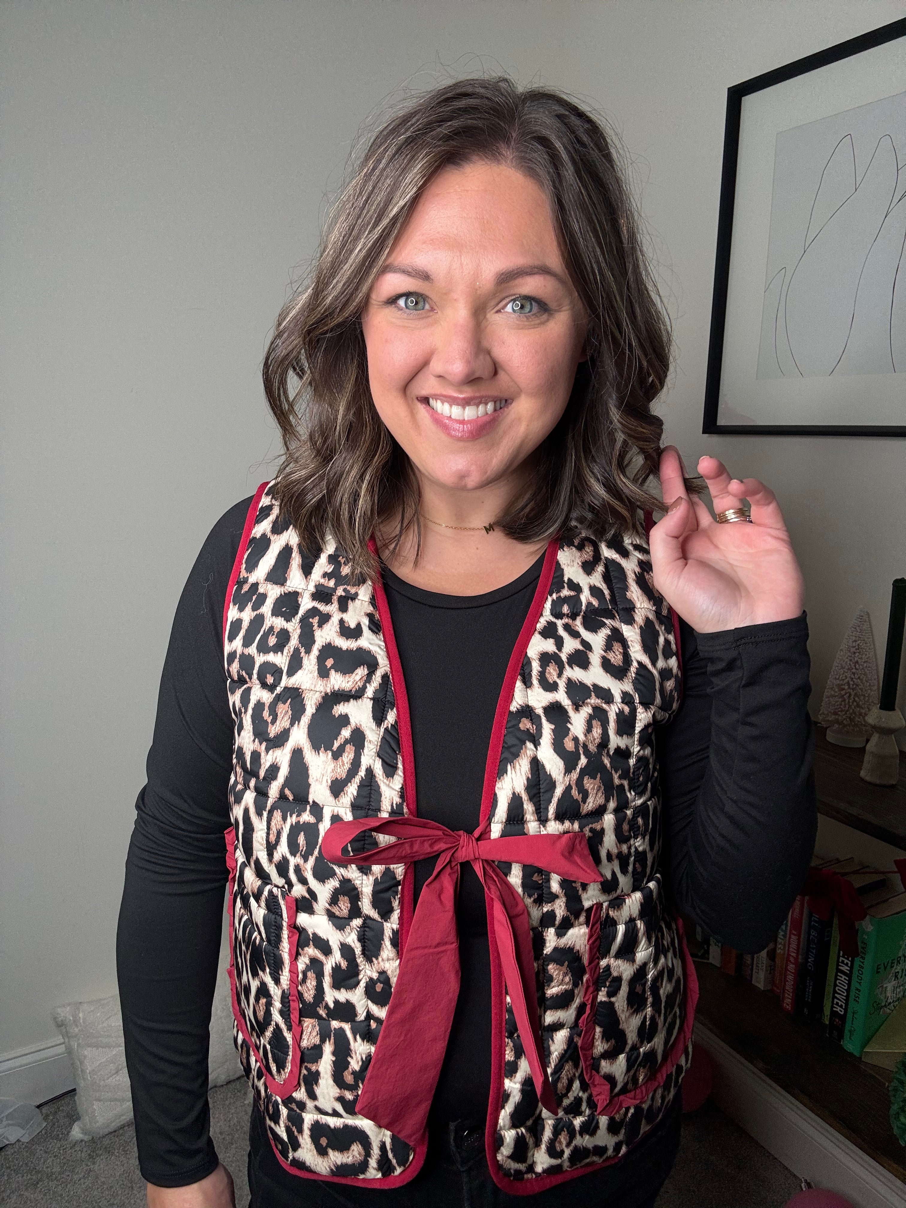 Leopard Vest with Red Trim