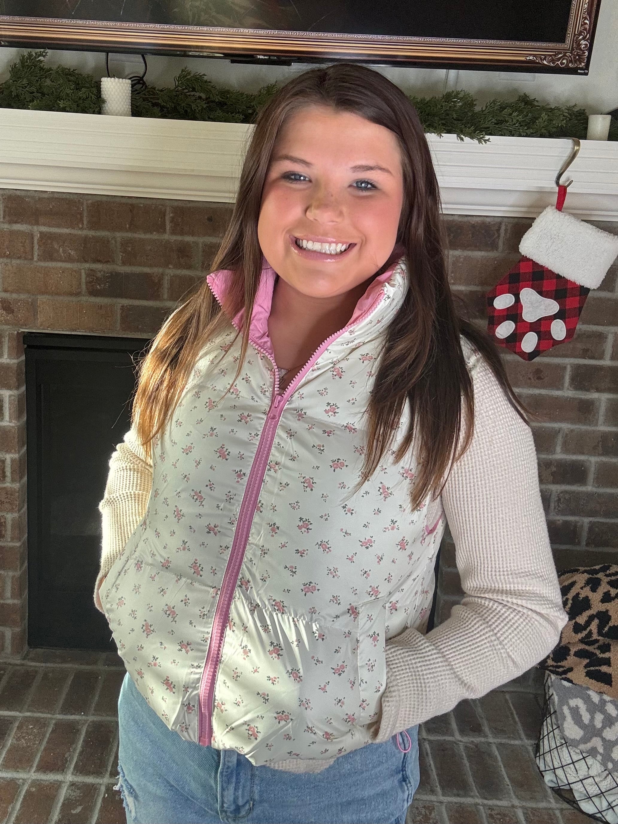 Floral Frost Puffer Vest