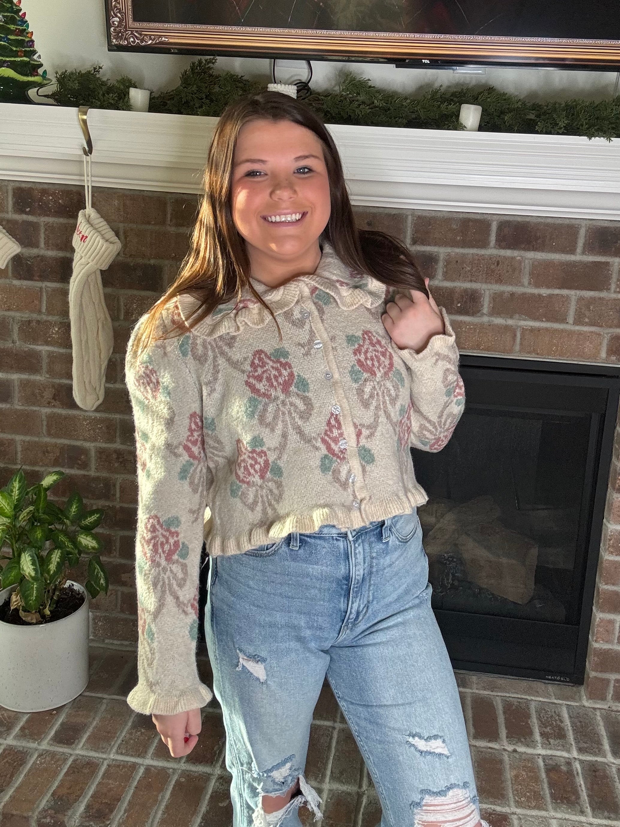 Blush Garden Floral Button Cardigan