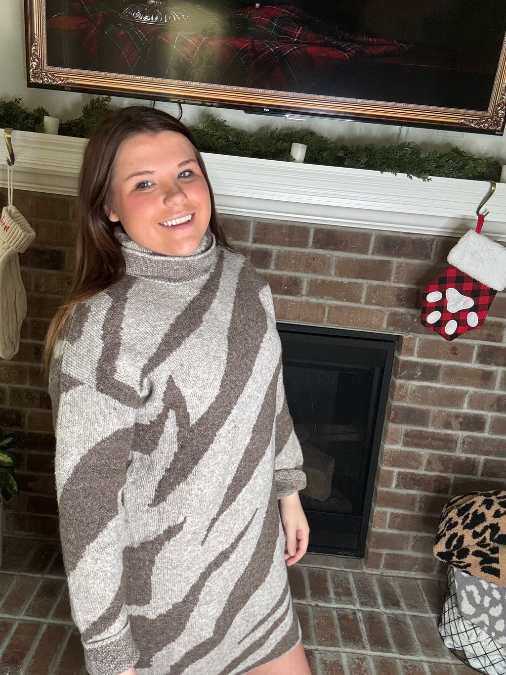 Call Me Wild Zebra Knit Sweater Dress