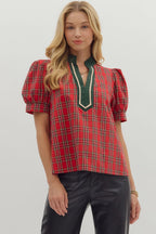 Rachel Puff Sleeve Blouse with Contrast Collar