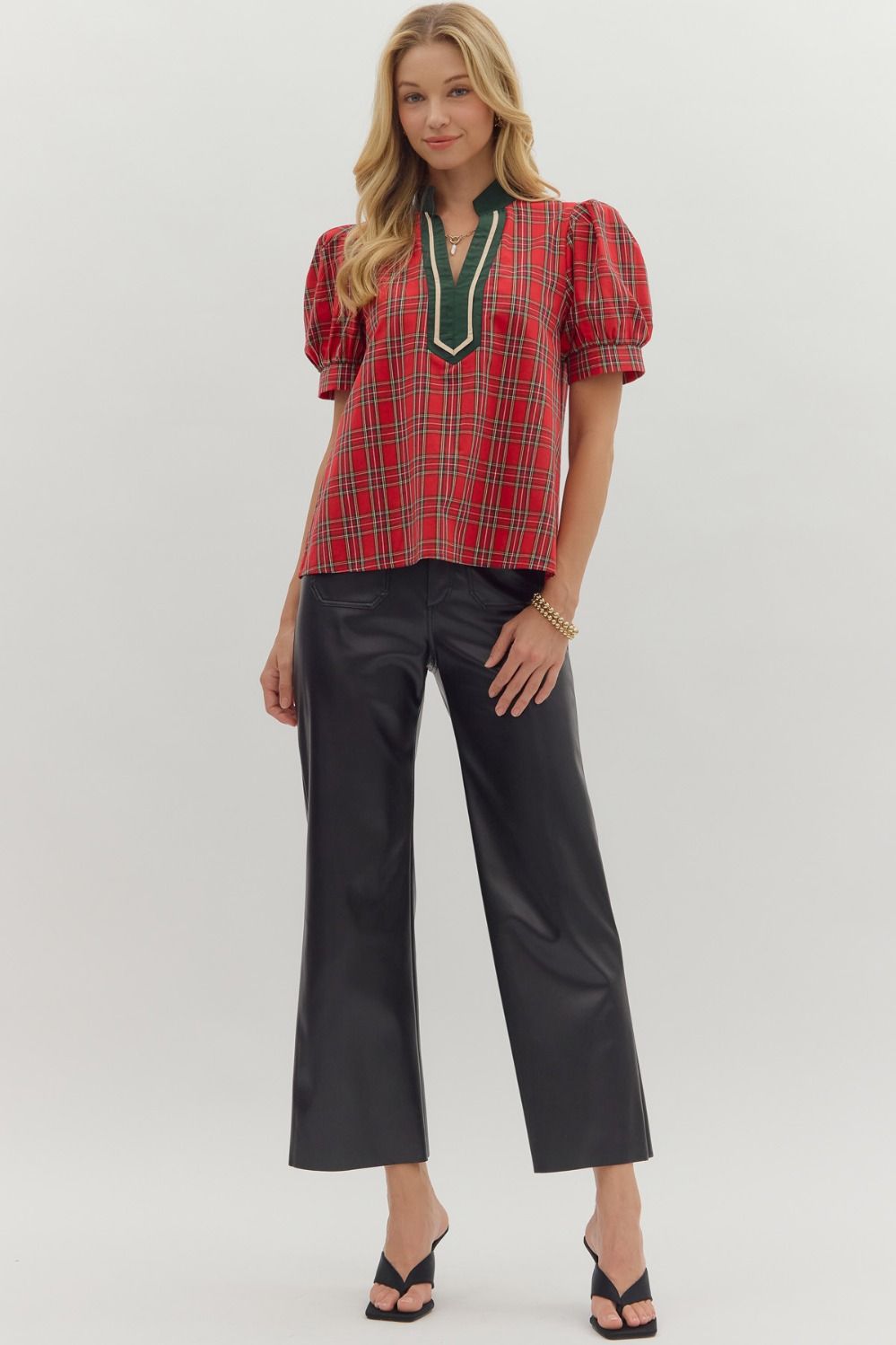 Rachel Puff Sleeve Blouse with Contrast Collar