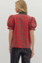 Rachel Puff Sleeve Blouse with Contrast Collar