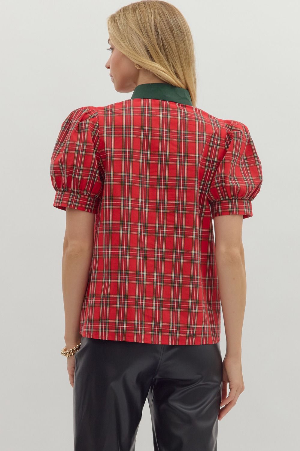 Rachel Puff Sleeve Blouse with Contrast Collar