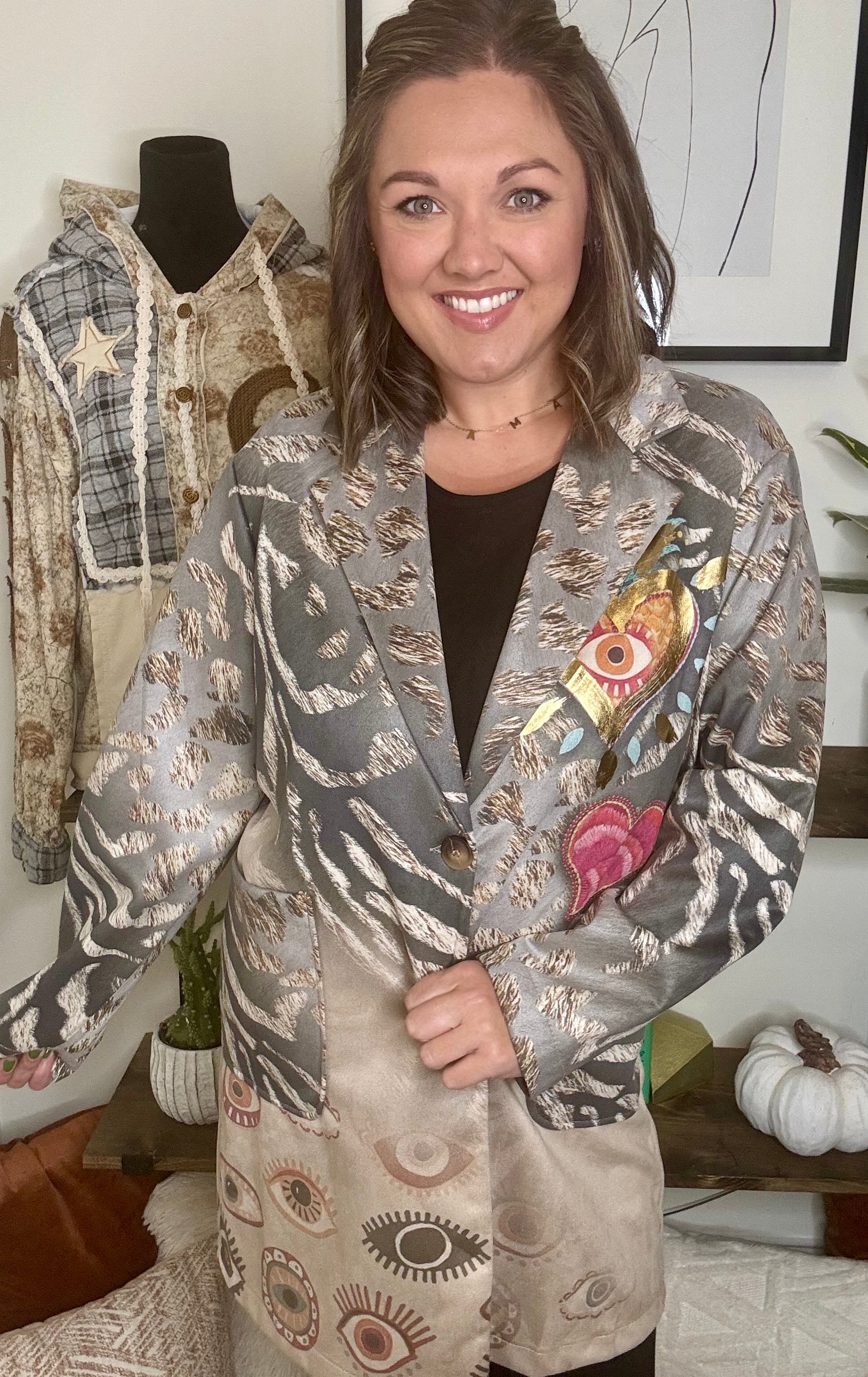 Italian-Made Mystical Eye Print Statement Blazer