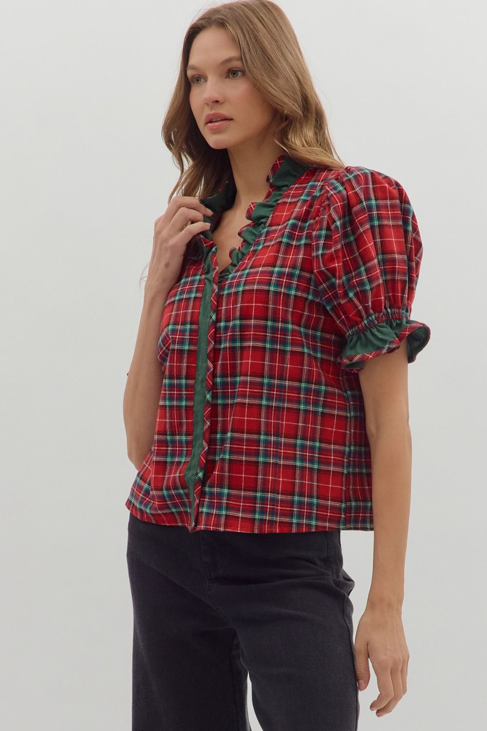 Frances Plaid Puff Sleeve Top