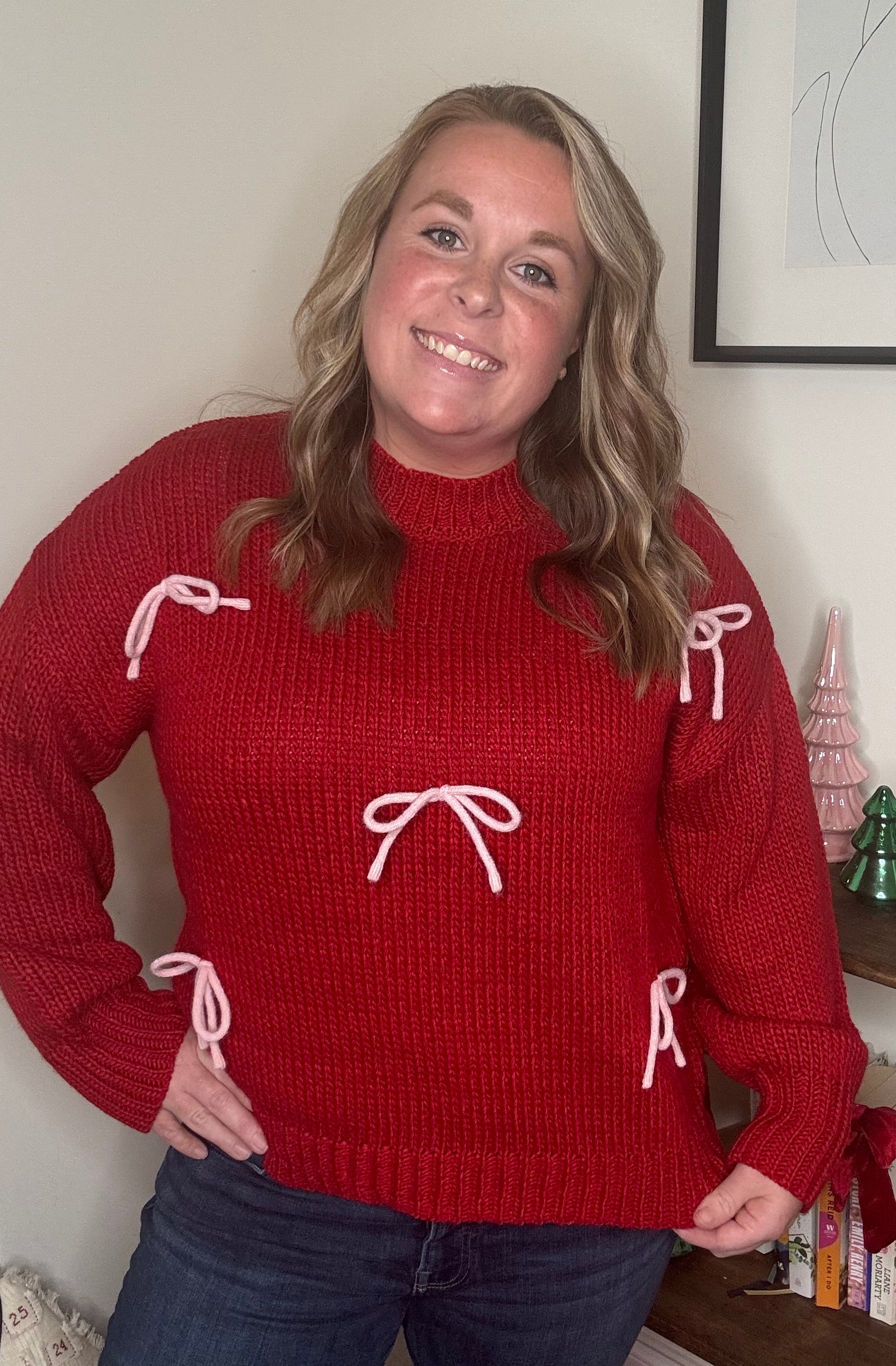 Red Sweater with Yarn Bows DOORBUSTER