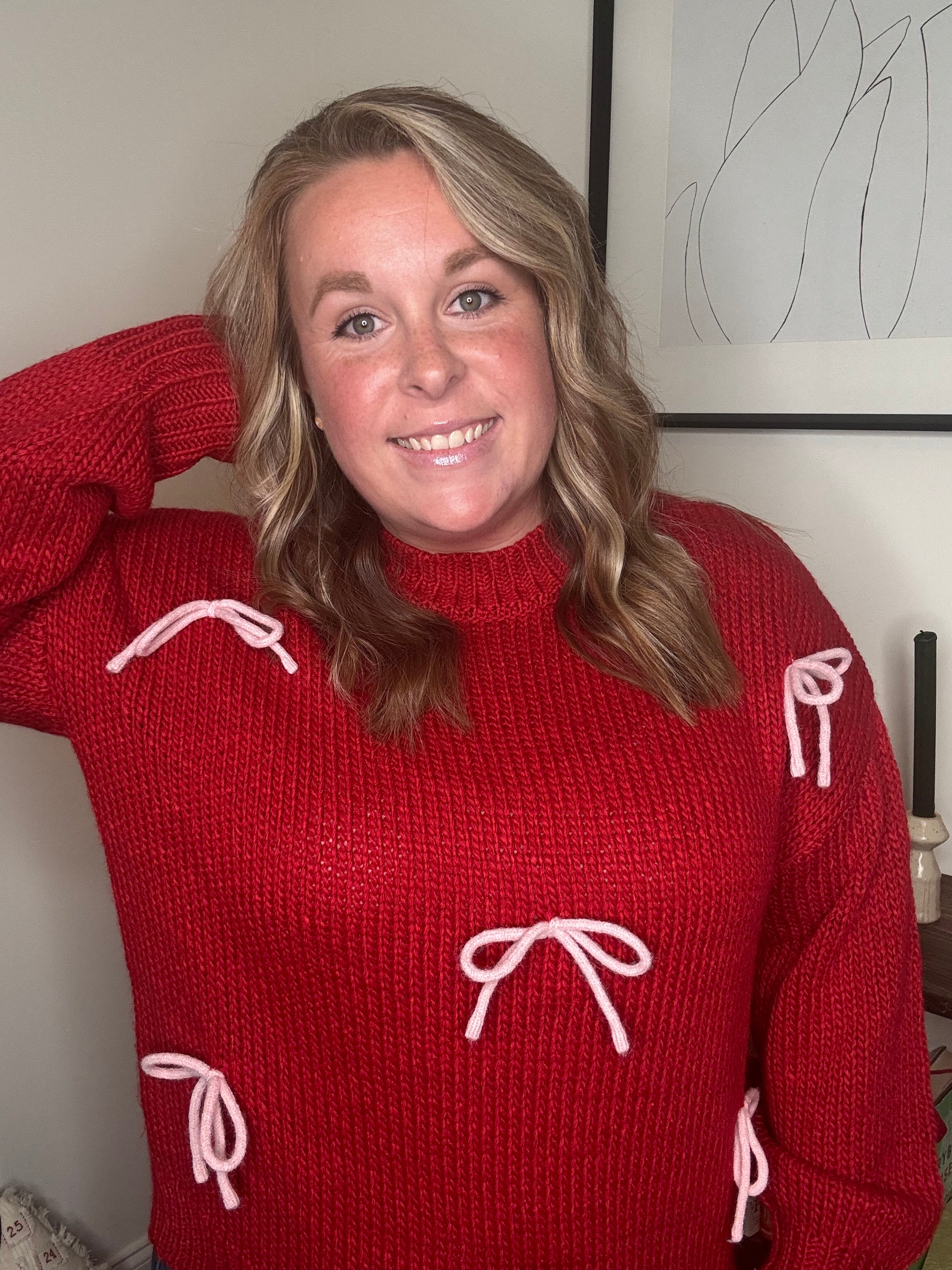 Red Sweater with Yarn Bows DOORBUSTER